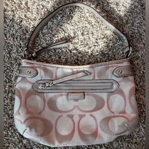 Coach Signature Shoulder Bag in Gray and Pink